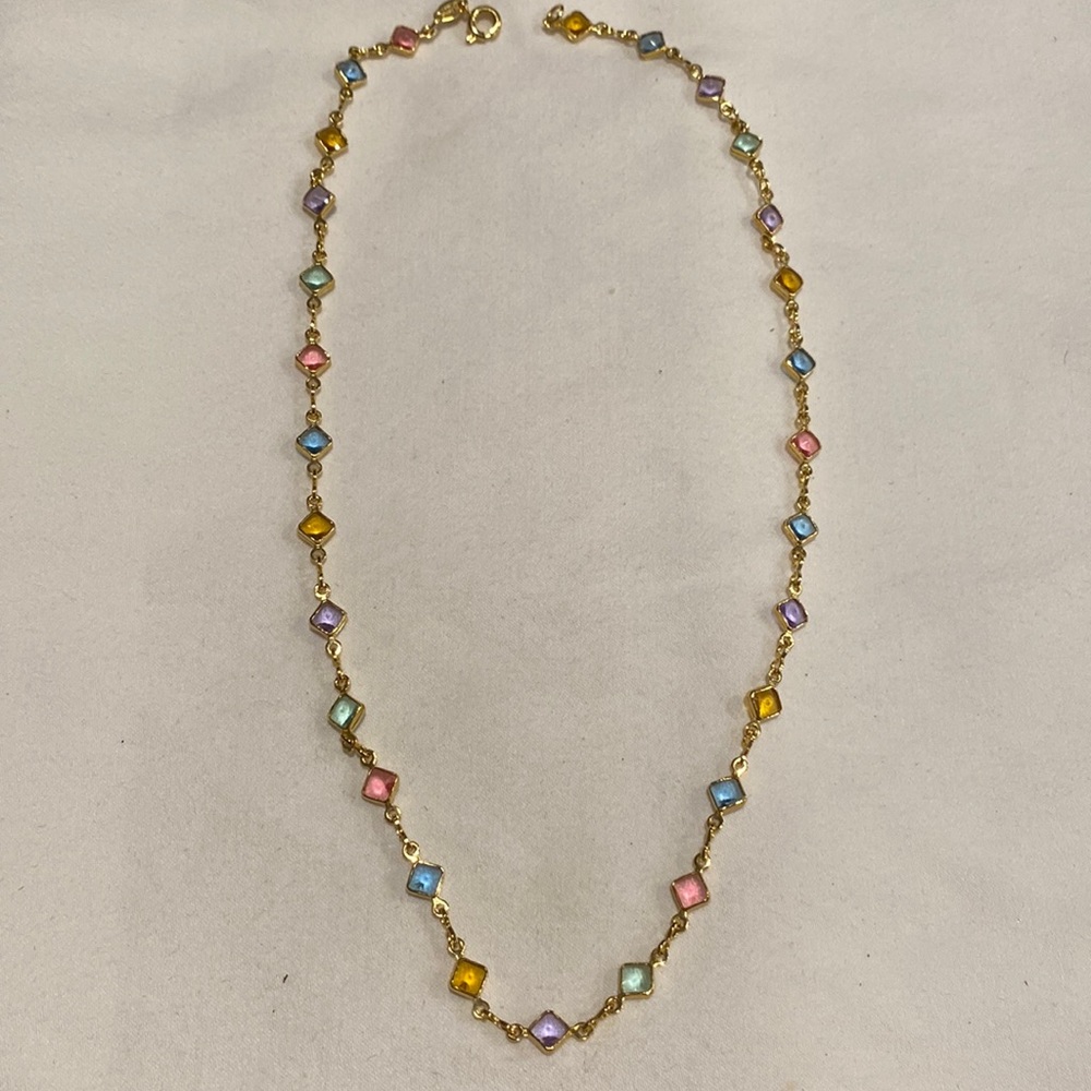 💖18 KARAT GOLD FILLED PASTEL STONES NECKLACE 8” DROP💖